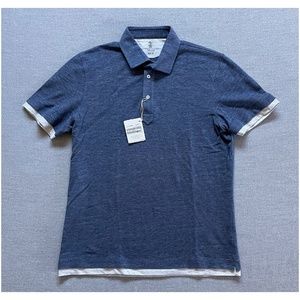 Brunello Cucinelli Men's Short-Sleeve Pique Polo, Denim, size Medium